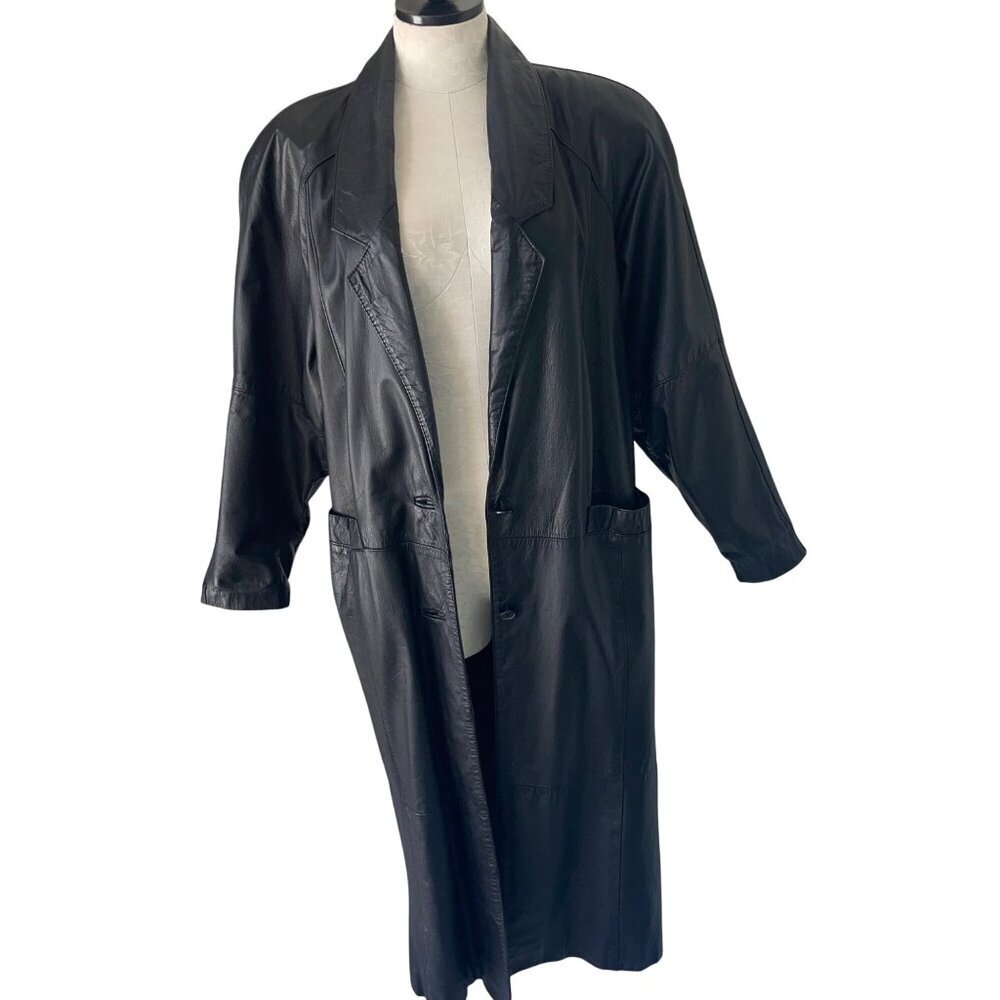 Pelle Vintage Womens Coat Size Medium Black Leather Trench Casual New York - Picture 15 of 16